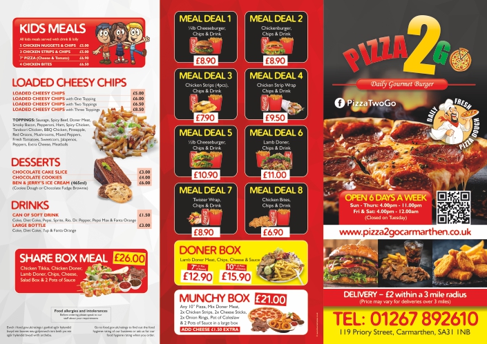 LCP40329 Pizza 2 Go - Carmarthen Menu 1